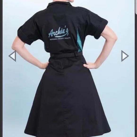 Tatyana Retro Belted Bowling Shirtwaist Dress in Black Turquoise Teal Harlequin - Picture 2 of 7